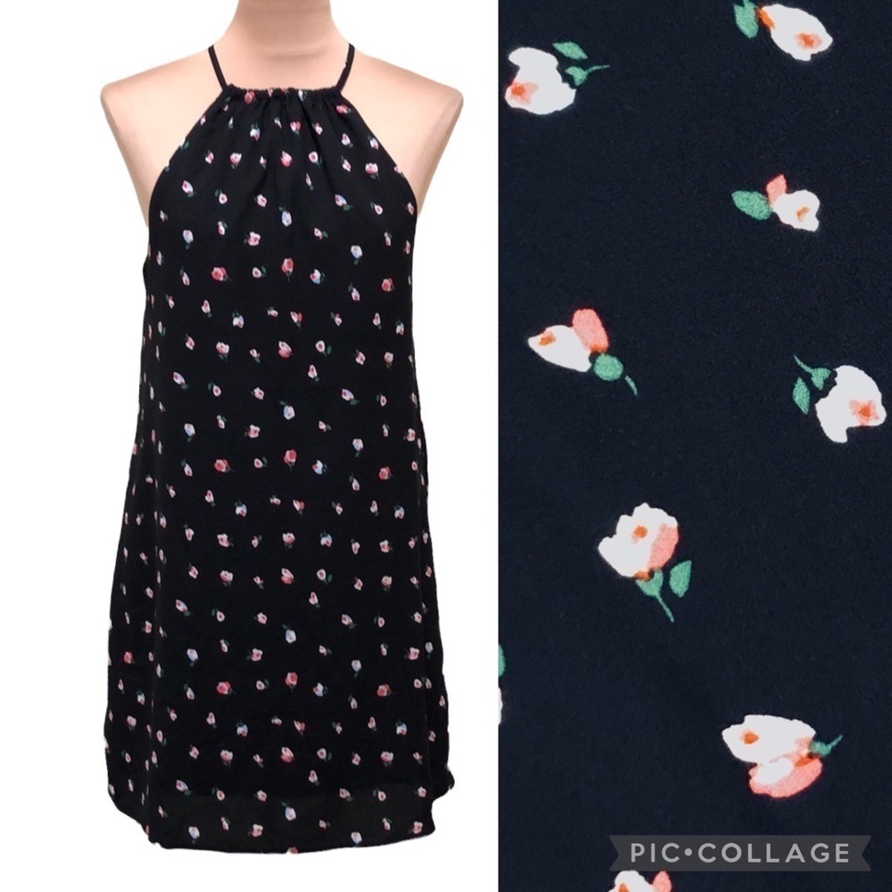 ASOS Fashion Union High Halter Neck Flowy A-Line Black Pink Floral Dress Size 6